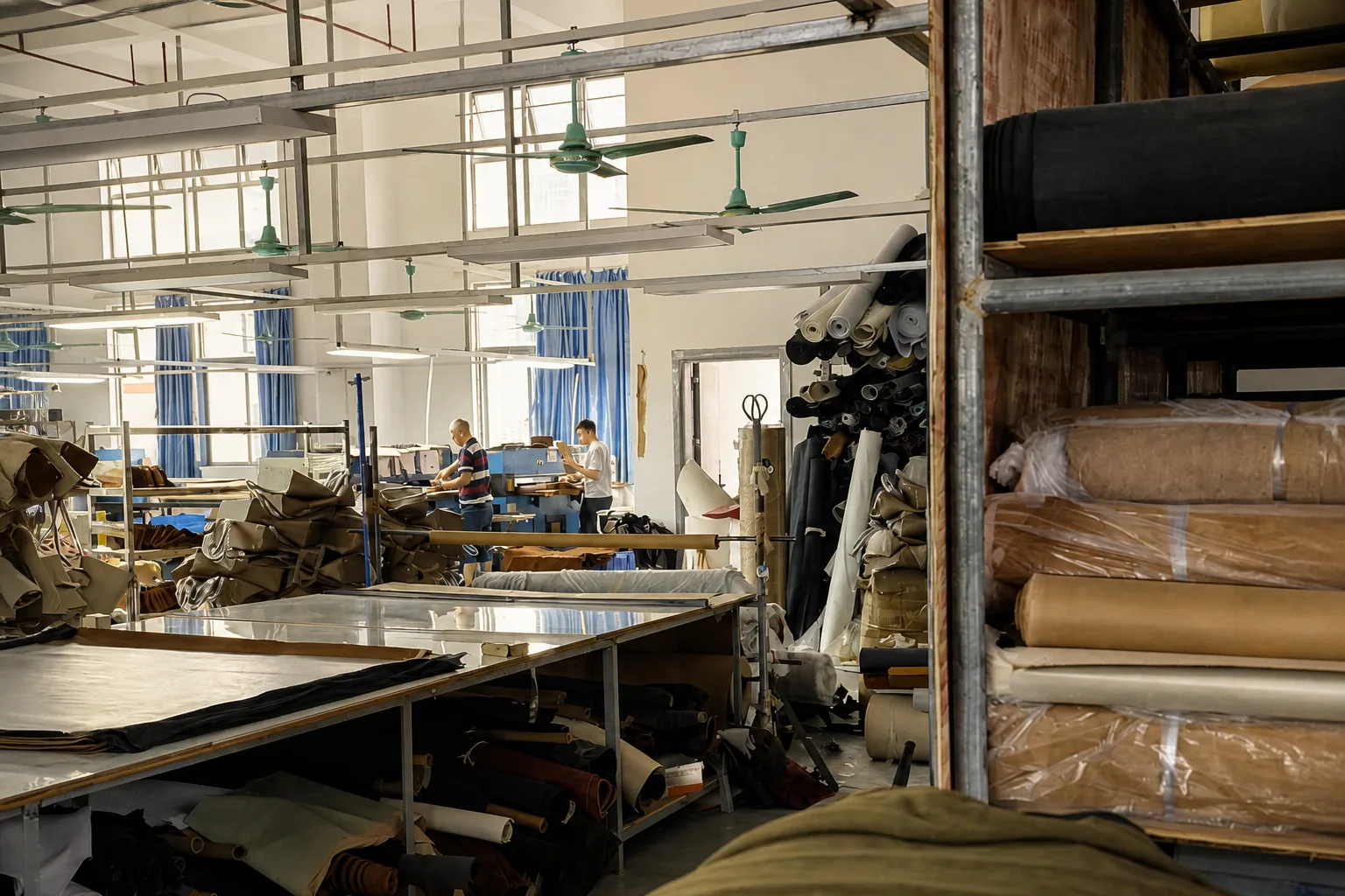 Leather material preparation area at BODA