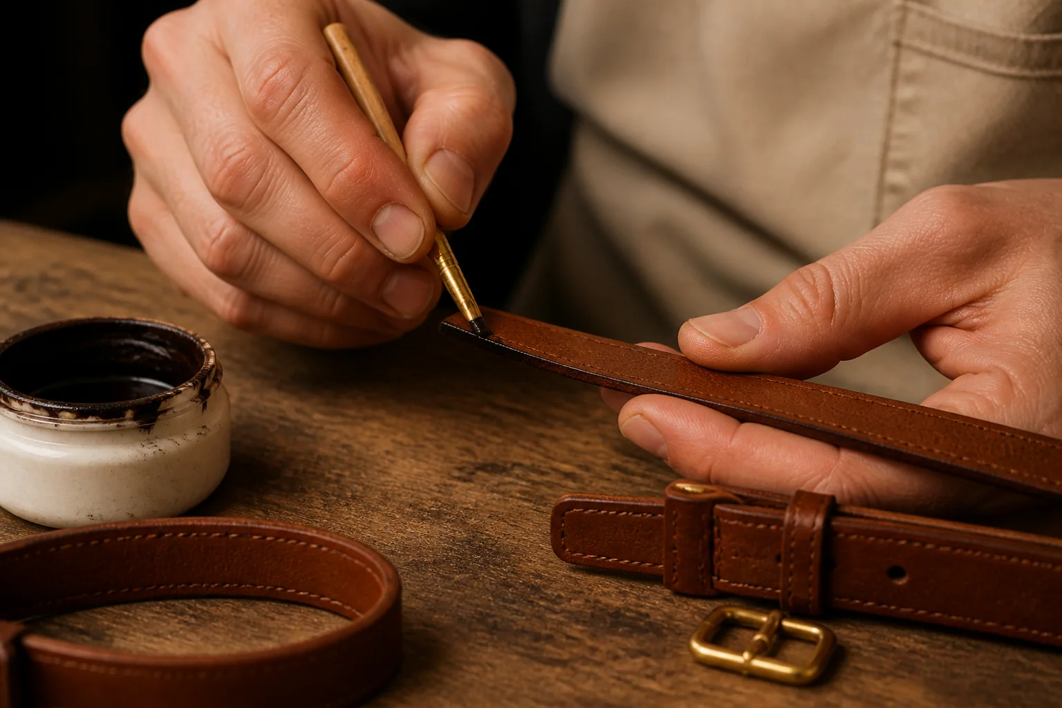 Concept visual of leather edge finishing