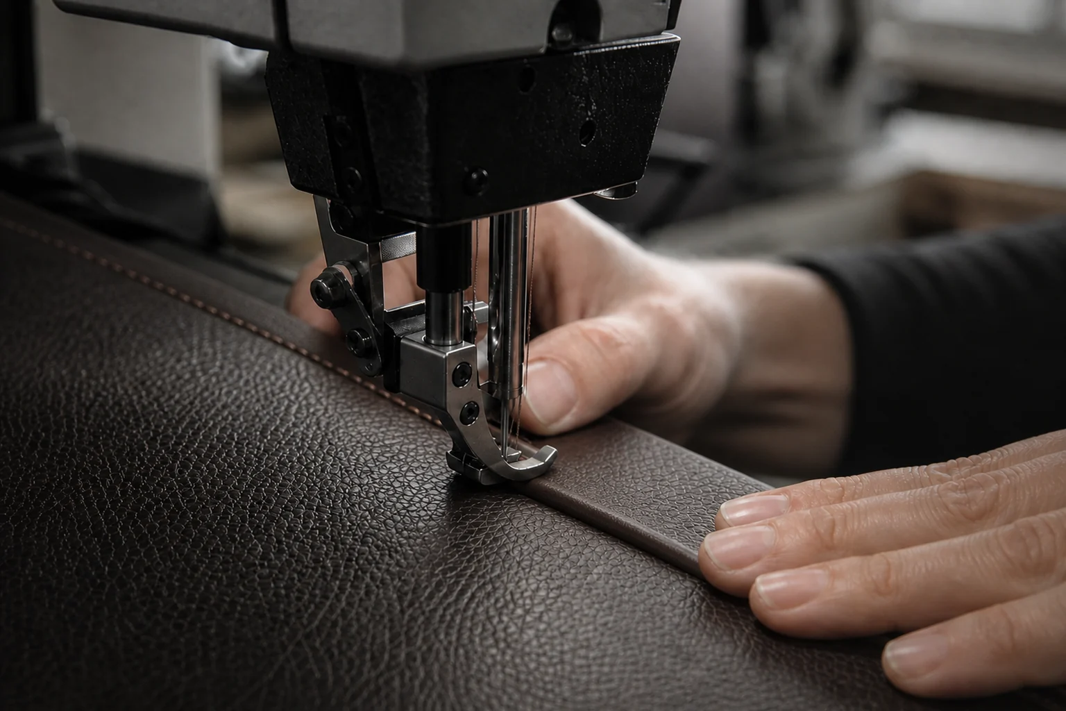 Concept visual of straight stitching along a leather component