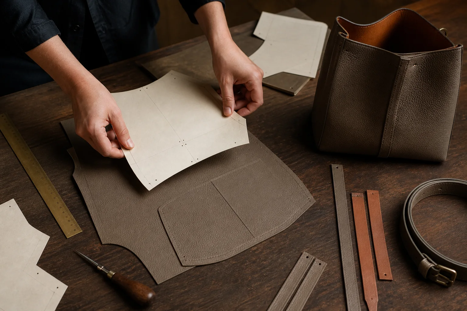 Concept visual showing leather handbag pattern development