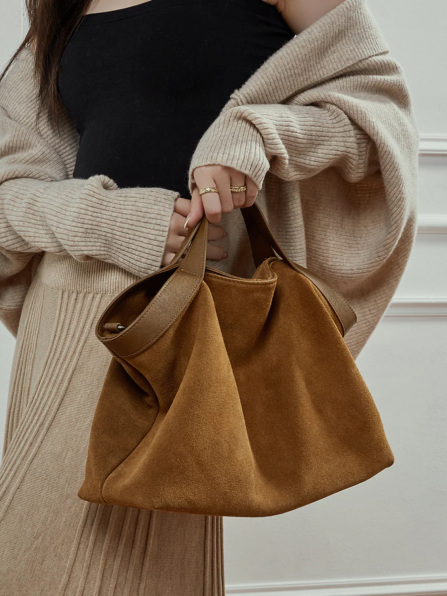Suede Soft-Form Tote — BODA leather handbag manufacturing