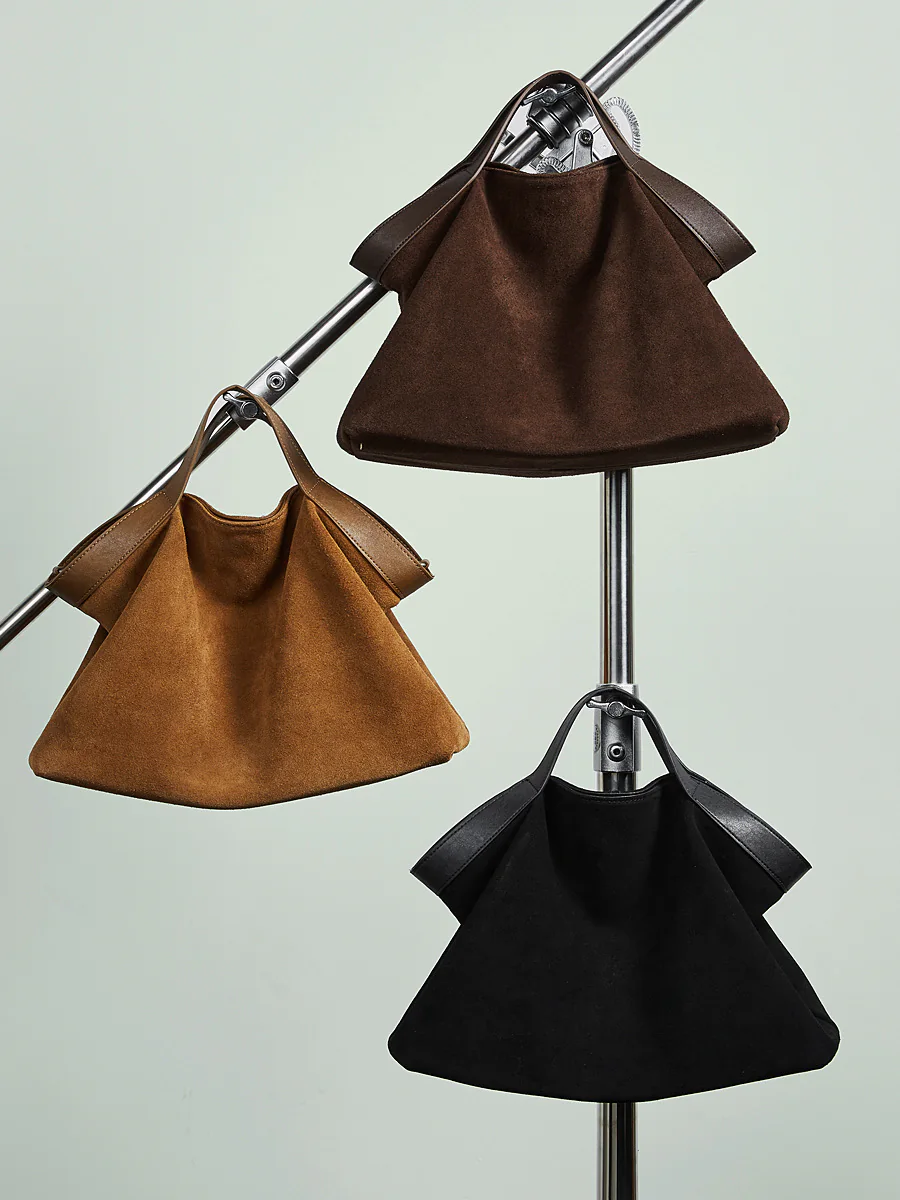 Suede Soft-Form Tote — BODA leather handbag manufacturing