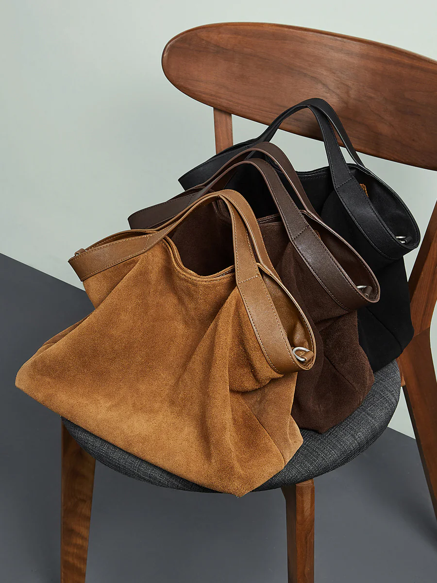 Suede Soft-Form Tote — BODA leather handbag manufacturing