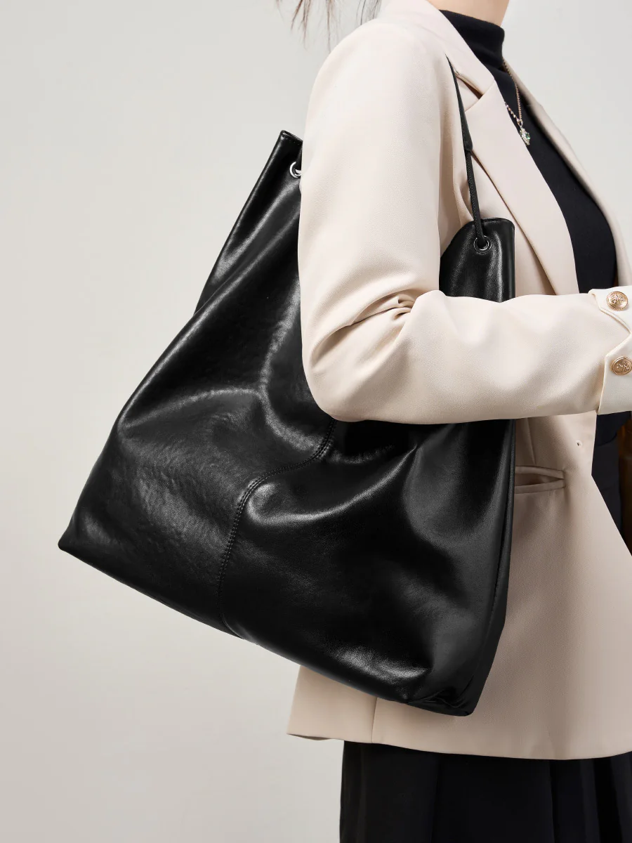 Oversized Soft Leather Shoulder Bag — BODA leather handbag manufacturing