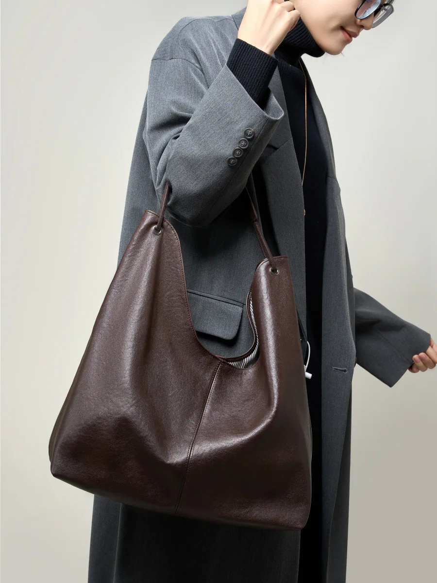 Oversized Soft Leather Shoulder Bag — BODA leather handbag manufacturing