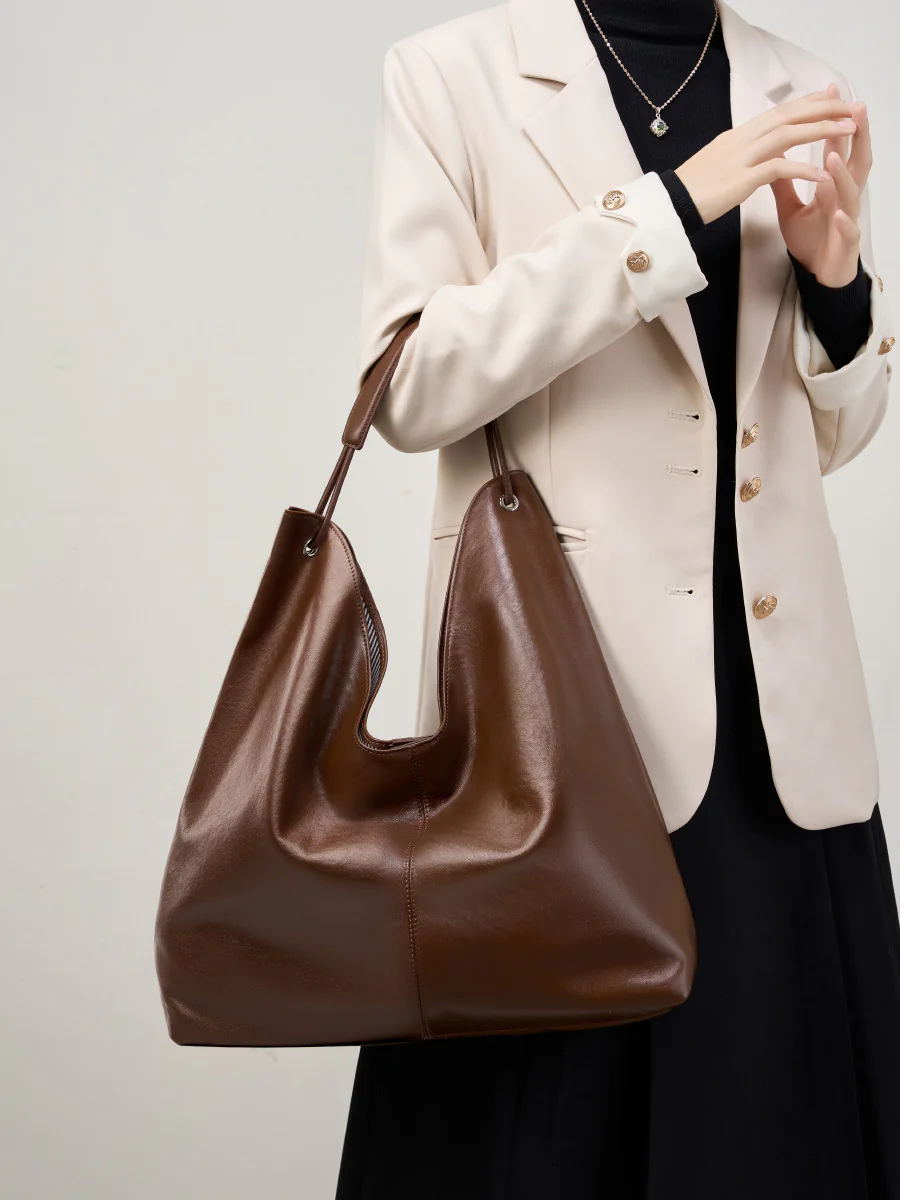 Oversized Soft Leather Shoulder Bag — BODA leather handbag manufacturing