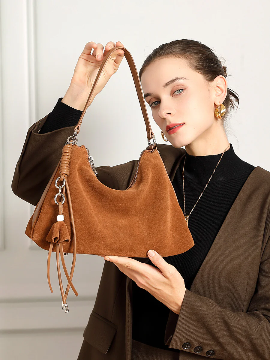 Suede Tassel Hobo — BODA leather handbag manufacturing