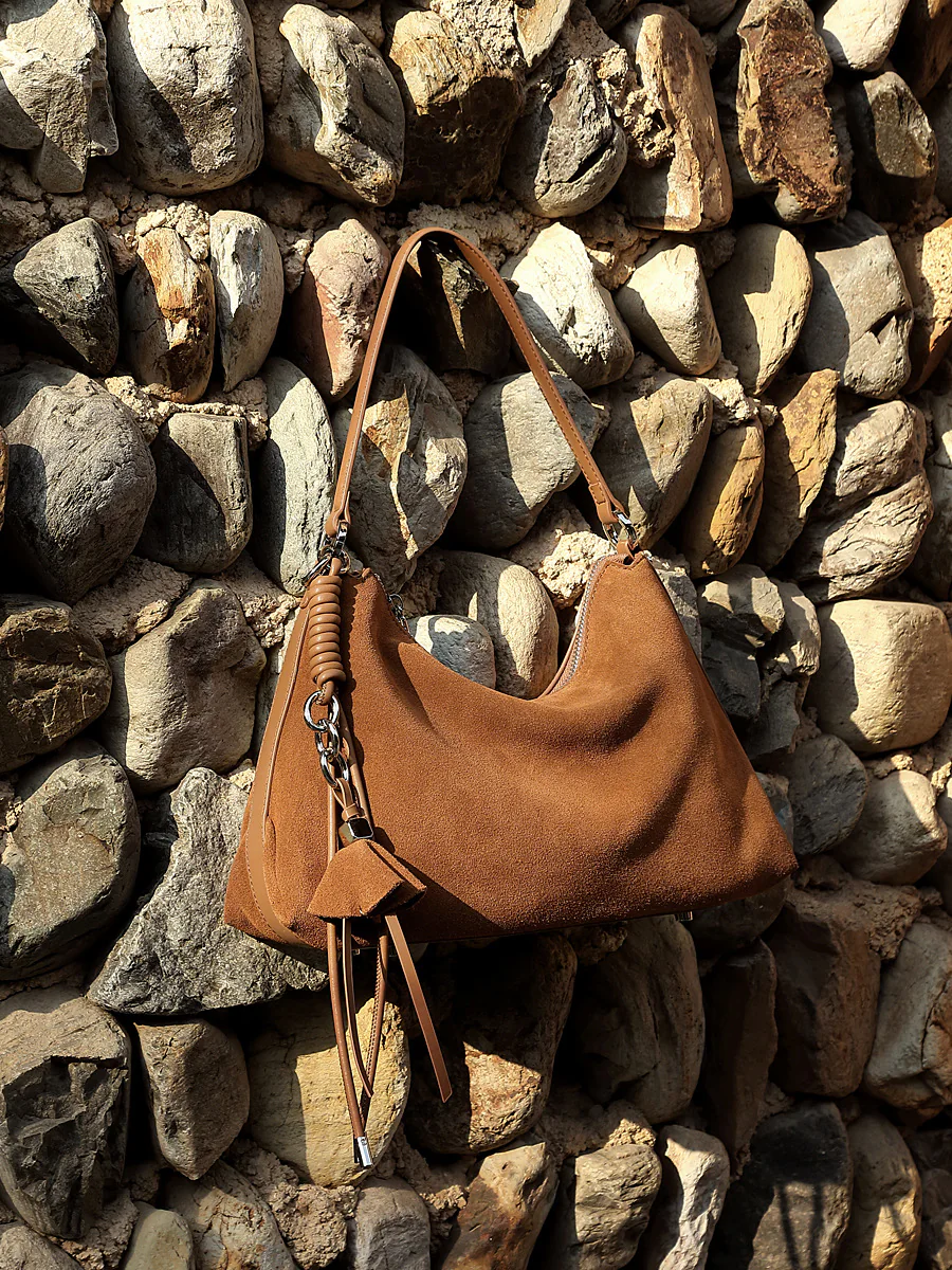 Suede Tassel Hobo — BODA leather handbag manufacturing