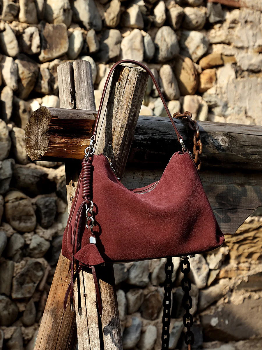 Suede Tassel Hobo — BODA leather handbag manufacturing