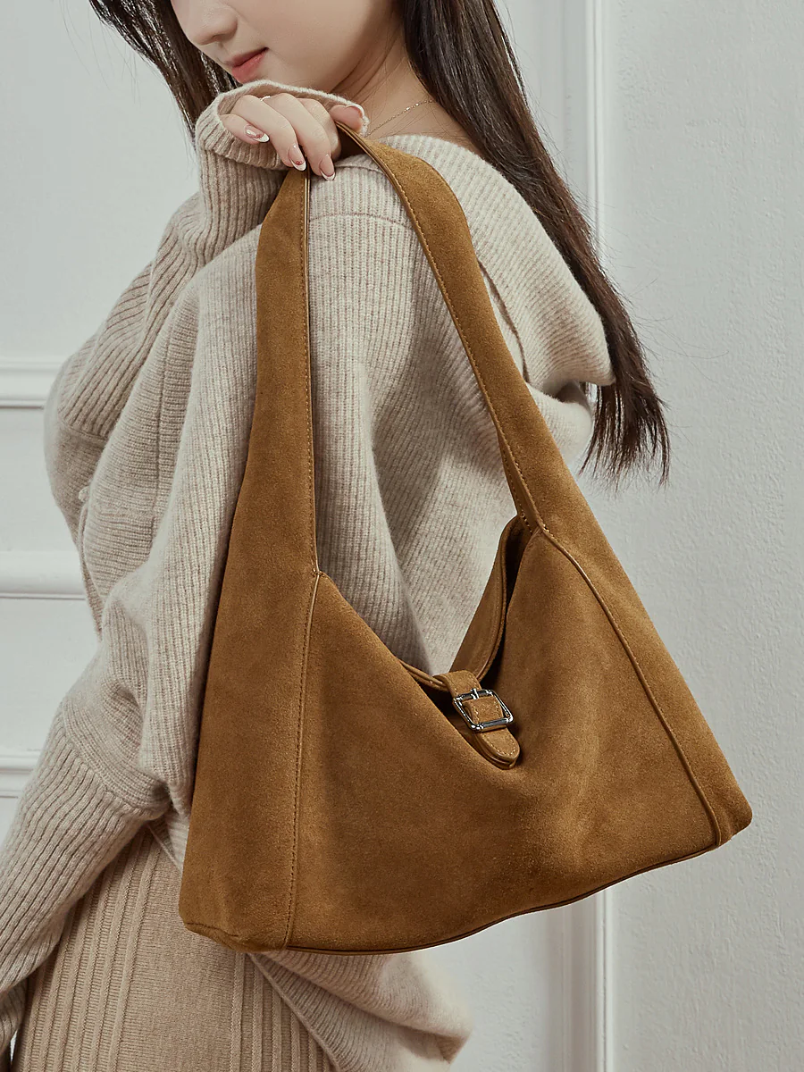 Suede Triangle Shoulder Bag — BODA leather handbag manufacturing