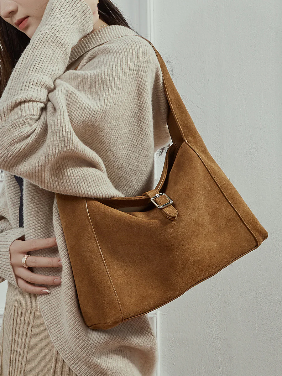 Suede Triangle Shoulder Bag — BODA leather handbag manufacturing