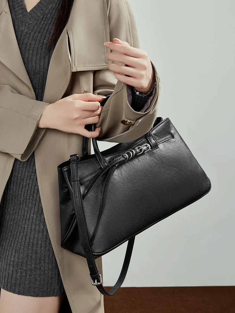 Drawstring Detail Top Handle Bag — BODA leather handbag manufacturing