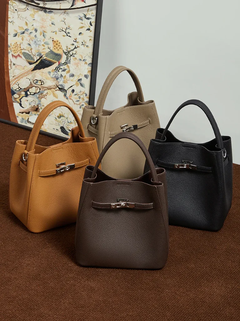 Grained Leather Bucket Bag — BODA leather handbag manufacturing