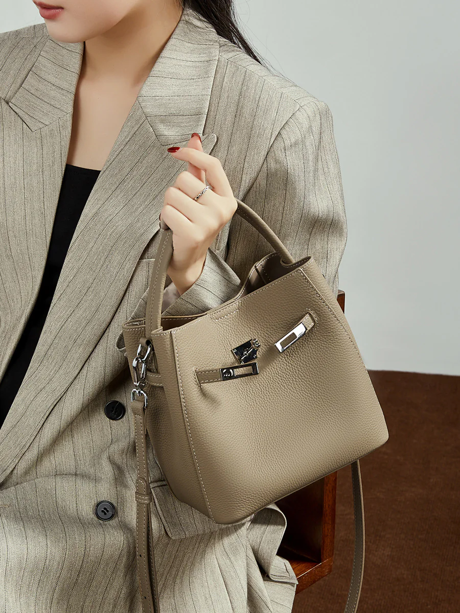 Grained Leather Bucket Bag — BODA leather handbag manufacturing