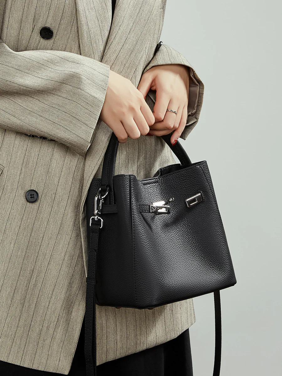Grained Leather Bucket Bag — BODA leather handbag manufacturing